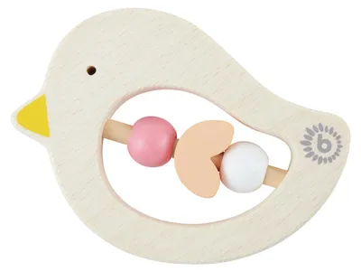 Produktbild von Bieco Vogel Beißring Baby aus Holz, 10 cm | Ab 0 Monate | Greifling Baby Holz mit Holzperlen Orange Rot | Beissring für Baby zum Zahnen | Baby Zahnungshilfe Holztiere | süßer Beißring Holz Perlen