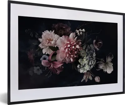 Produktbild von MuchoWow® Gerahmtes Poster Blumen - Vintage - Pastell - Rosa - Weiß 60x40 cm - Poster mit Schwarzem Bilderrahmen Wandposter Rahmen Foto Bilder - Schlafzimmer - Plakat in Rahmen - Drucken