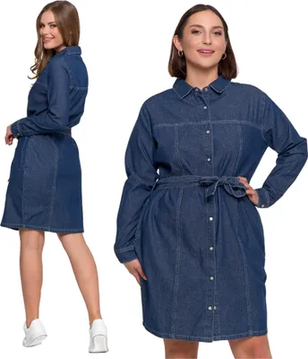 Productafbeelding van Jeansjurk – damesjurk maat XL – blauwe jeansjurk – blousejurk – jurk met riem