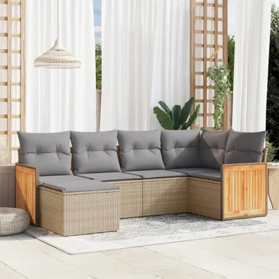 Produktbild von 6-tlg. Garten-Sofagarnitur mit Kissen Beige Poly Rattan 3260260