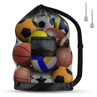Obrázek produktu pro Fotbalová taška, sportovní taška, síťka na míče - voděodolná - se stahovací šňůrkou - černá - 76-101 cm - vhodná pro fotbal, basketbal a volejbal