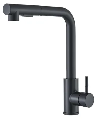 Image de Robinet de cuisine extractible en acier inoxydable, noir, à 360°, avec douchette