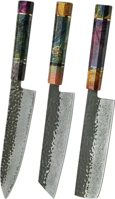 Produktbild von Set Damast Küchenmesser Seiryu - Handgefertigte Multifarbene Messer KP37549
