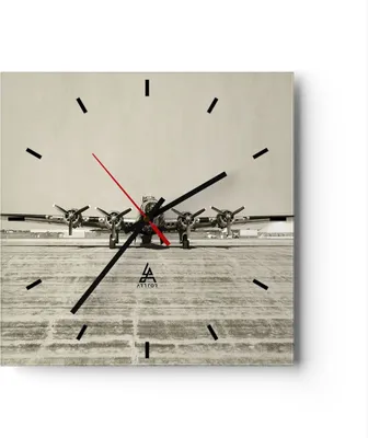 Produktbild von Wanduhr - Quadrat - Glasuhr - Flugzeug alt Bomber - 40x40cm - Schleichendes Uhrwerk - Lautlos - zum Aufhängen bereit - Dekoration Modern - Wanddekoration aus Glas - C3AC40x40-4184