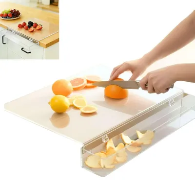 Produktbild von Acryl Schneidebrett, Cutting Board, 43 x 33 cm, transparentes Schneidebrett für Arbeitsplatte mit Rand, rutschfestes für Arbeitsplatte
