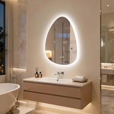 Image de Miroir de salle de bain LED design - Miroir mural 55x77 cm - Anti-buée - Éclairage intégré - Capteur tactile - 3 températures de couleur - Indice de protection IP44