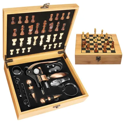 Immagine prodotto di Set di cavatappi con scatola in legno, accessori per sommelier, set regalo, cavatappi a forma di coniglio, versatore per vino, anello antigoccia, tappo per vino, tagliacapsule, termometro per vino, acciaio inossidabile, lega di titanio, bambù