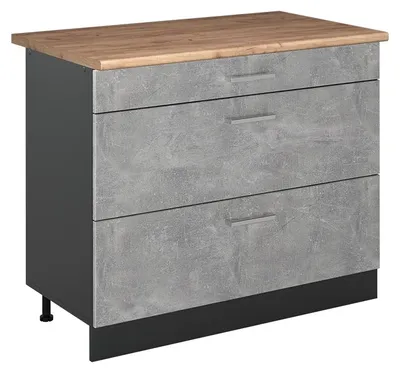 Imagen del producto de Mueble bajo de cocina Vicco R-Line Hormigón/Antracita 100 cm encimera Roble dorado, Model 71553