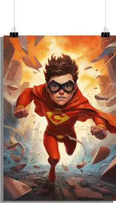 Produktbild von Superhelden Poster - Junge Superheld Poster - Kinderzimmer Poster - Fantasie Poster - 51x71cm - Perfekt zum Einrahmen