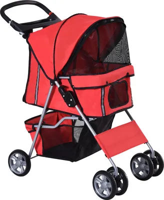 Zdjęcie produktu dla Wózek Dla Psa W Kolorze Czerwonym, Wózek Dla Psa Buggy Z Przyczepką Do Biegania, Lekki I Składany