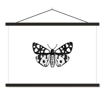 Produktbild von MuchoWow® Textilposter Schmetterling - Vintage - Schwarz und weiß 60x40 cm mit schwarzem Rahmen - Hölzernes