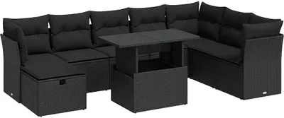 Produktbild von vidaXL 9-tlg. Garten-Sofagarnitur mit Kissen Schwarz Poly Rattan