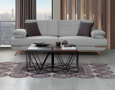 Obrázek produktu pro Designová pohovka 3-sedák Šedý čalouněný gauč Obývací pokoj Moderní dřevěné nohy Elegantní