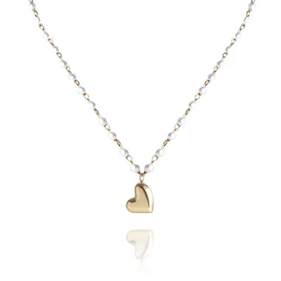 Produktbild von Halskette aus Chirurgenstahl mit 14k Gold überzogen mit Perlen, glänzend gold, 42+1 cm