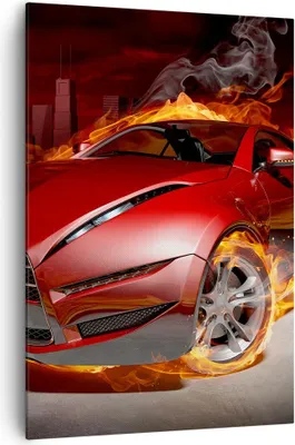 Produktbild von Bild auf Leinwand - Leinwandbild - Einteilig - Auto Flammen Rot - 70x100cm - Wand Bild - Wanddeko - Wandbilder - Leinwanddruck - Wanddekoration - Leinwand bilder - Wandbild - PA70x100-0200