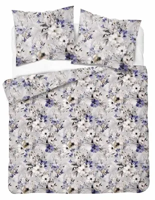 Image de Linge de lit, parure de lit en satin, 100 % coton, haute qualité, 200 x 220 cm, 5775b, gris, motifs floraux