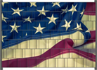 Produktbild von Wallario Zaunsichtschutz mit Motiv Amerikanische Flagge im Wind für Ein- und Doppelstabmatten Zäune in der Größe 200 x 140 cm