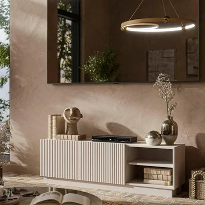 Produktbild von Dmora TV-Möbel Beige 150x40x48h cm, 3 Regale 6 Fächer