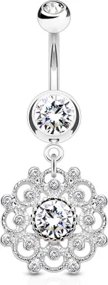 Produktbild von Bauchnabelpiercing Vintage Zirkonia Kristalle Strass Autiga® silber-klar