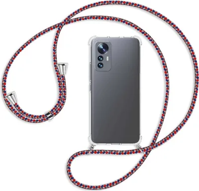 Produktbild von Handykette Backcover-Schutzhülle mit Band (Metall silberfarben) für Xiaomi 12 Lite - silber/blau/rot