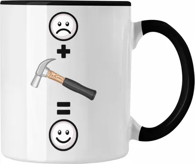 Produktbild von Trendation - Handwerker Tasse Geschenk für handwerker, Hausmeister Lustige Geschenkidee :( + Hammer = :) Geburtstag (Schwarz)