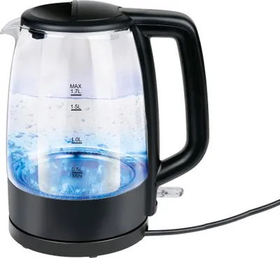 Obrázok produktu pre Rýchlovarná kanvica Alpina s pohárom, 1,7 litra – 2200 W – ochrana proti vareniu nasucho – otočná základňa o 360° a automatické vypnutie – bezdrôtová – čierna