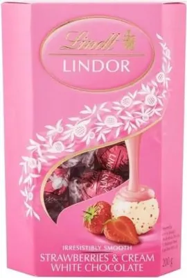 Obrázok produktu pre Lindt Jahodové pralinky s bielou čokoládou 200 g