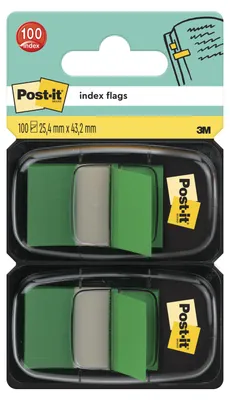 Image de Post-it Index repositionnables, 25,4 x 43,2 mm, vert, paquet avantageux