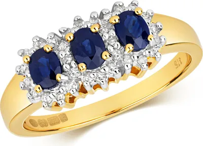 Produktbild von Moderner 9 Karat (375) Gold Trilogie Damen - Diamant Ring Brillant-Schliff 0.13 Karat H - PK mit Saphir, 54 (17.2); TRS28765RSN
