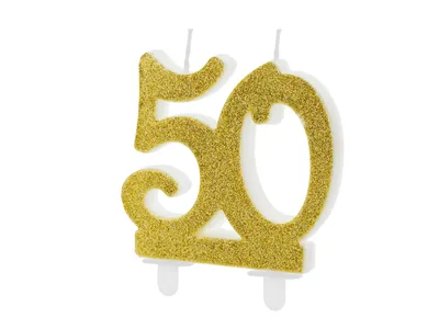 Zdjęcie produktu dla Świeczka urodzinowa 50 złota 7.5cm