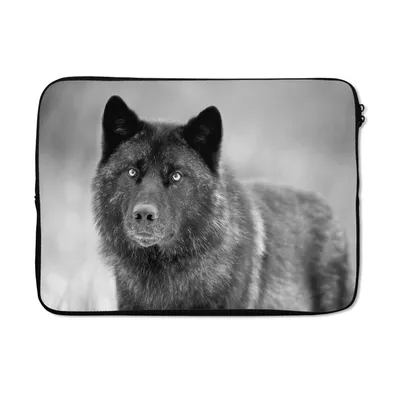 Produktbild von MuchoWow® Laptop Hülle 14 ZollSchwarzer Wolf in Schwarz und Weiß Laptoptasche - Laptoptasche - Stoßsicher - Schutzhaube