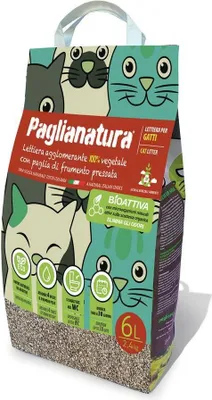 Produktbild von Pflanzliche Katzenstreu aus Weizenstrohfasern, spülbar, geruchsbindend, ultra saugfähig, 2,4 kg / 6 Liter