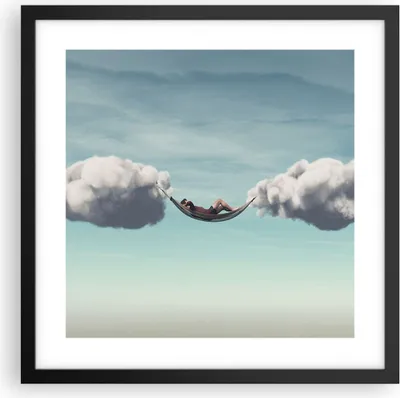 Produktbild von Gerahmtes Poster - Schwarzer Rahmen - Wolken Hängematte Ruhe - 40x40 cm - Wand Bild - Wanddeko - Wandbilder - Kunstposter - Wandposter - Bilderrahmen - Bilder - Kunstdruck - P2BAC40x40-4373