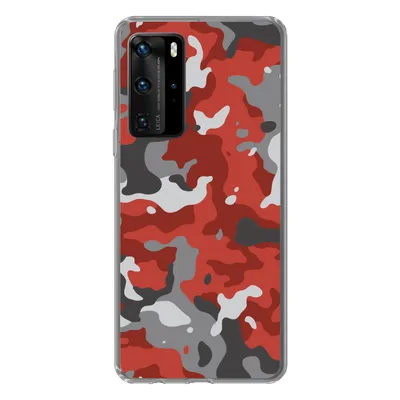 Produktbild von MuchoWow® Handyhülle Schutzhülle Hülle für Huawei P40 Pro Rot mit grauem Camouflage-Muster Silikon Softcase Handy Hülle - Schutz