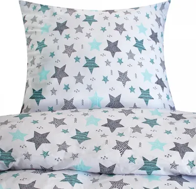 Produktbild von 2-teilige Renforce Bettwäsche 135x200cm und 80x80cm - Sterne mit Kreisen und Punkten in Weiß - 100% Baumwolle, Bettgarnitur (KY-560/1-Renforce)