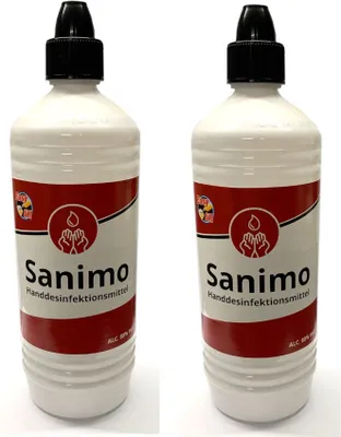 Zdjęcie produktu dla 2x 1000ml Sanimo płyn do dezynfekcji rąk Płyn do dezynfekcji rąk - gotowy do użycia - zgodnie z recepturą WHO