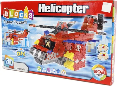 Produktbild von Konstruktionsbausteine Kampfhubschrauber 592 Teile - 3D Baukasten Helikopter Rot