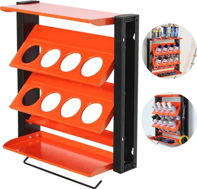 Produktbild von Sprühdosenhalter, Schmierdosen-Wandhalterung, Aufbewahrungsregal für Farbflaschen und Garage und Zuhause, 8 Dosenlöcher und 2 Regale