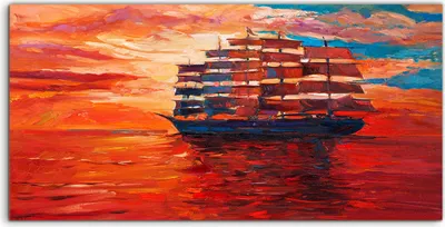 Produktbild von Coloray - Glasbild - 120x60 cm - Wandbild - Glasbilder - Sonnenuntergang Ozean Fregatten Schiff