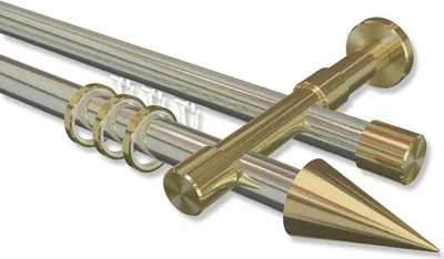 Produktbild von Interdeco Rundrohr-Innenlaufstange, Gardinenstange (Kombination) Edelstahl-Optik / Messing-Optik Modell Prestige Savio, 20 mm Ø 2-läufig, 160 cm