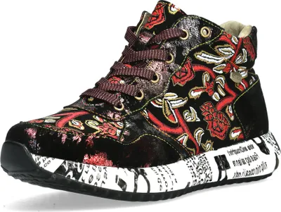 Produktbild von Laura Vita Damen Sneaker Leder High Top Blumen Schrift auf dem Plateau Burton 15, Größe:37 EU, Farbe:Rot