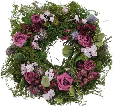 Produktbild von Kranz "Lila Rose" aus Natur Materialien + Textil Blüten, Hochzeit Tisch Deko