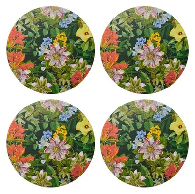 Obrázek produktu pro Sada 4 podložek pod talíře, kulaté, květinový vzor, barevné, korek, průměr 29 cm, Creative Tops