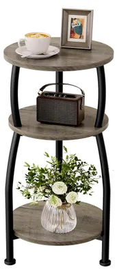 Produktbild von Runder Beistelltisch, Kleiner Tisch mit 3 Ebenen, Nachttisch, Kaffeetisch, Sofatisch für Wohnzimmer und Schlafzimmer, Metall, modern (Grau)