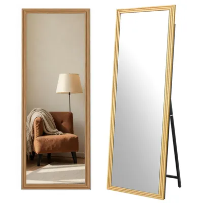 Produktbild von AIORBER Ganzkörperspiegel 160x50cm, Massivholzrahmen, Stand- & Wandmontage, großer Spiegel, Braun/Schwarz/Weiß