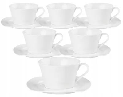 Produktbild von 6er Set Porzellan Kaffeetassen mit Untertassen 220ml Weiß | Prima Deco Tassenset für 6 Personen | Modernes Kombiservice Spülmaschinenfest