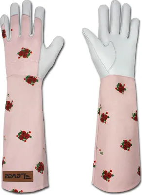 Immagine prodotto di Levaz Work - Floral bianco - Guanti da giardinaggio con motivo a rose, manica lunga, protezione per le nocche, da donna - Taglia: M