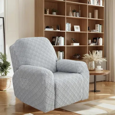 Produktbild von Relaxsofa Hussen, Bezug für Relaxsessel, 4-teiliges Stretch Sofa Überwurf Weich Jacquard Sesselbezug Sofahusse mit Tasche für 1 Sitzer,Hellgrau