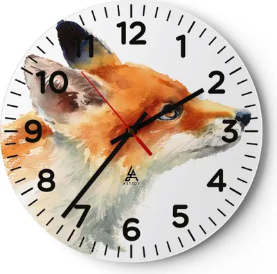 Produktbild von Wanduhr - Rund - Glasuhr - Fuchs Tier Natur - 40x40cm - Schleichendes Uhrwerk - Lautlos - zum Aufhängen bereit - Dekoration Modern - Wanddekoration aus Glas - C4AR40x40-3904