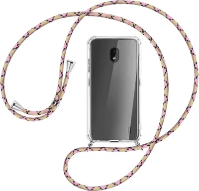 Produktbild von Handykette Backcover-Schutzhülle mit Band (Metall silberfarben) für Nokia 2.2 - rosa Karo